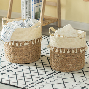 Pot de couverture de plante en rotin tissé aux algues naturelles peut être plié panier de rangement de cuisine intérieur et extérieur - Product Image 2