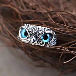 Owl <b>Ring</b> Blue Eyes <b>Adjustable</b> Opening Metal Animal Shape Jewelry Gift For Couple Fashion <b>Rings</b> - Product Image 4