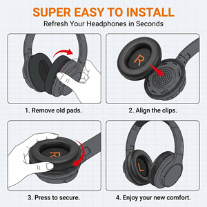 Coussinets d'oreille de remplacement en cuir pour écouteurs QCY H3/ H3 Lite, <span class=keywords><strong>TOZO</strong></span> HT2 (noir), housse pour écouteurs - Product Image 4