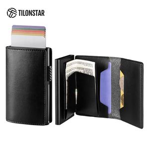 TILONSTAR TG305M Portefeuille en cuir multifonctionnel avec étui en aluminium pour carte d'identité, blocage RFID intelligent pour porte-cartes de crédit, vintage - Product Image 1