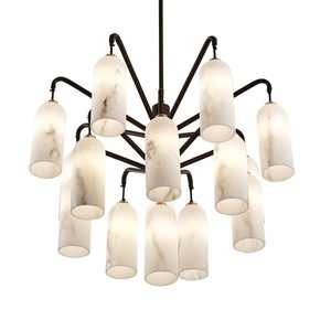 Lustre moderne rond en métal noir avec abat-jour en verre marbré, éclairage LED E27 pour salon, luminaire de plafond - Product Image 1
