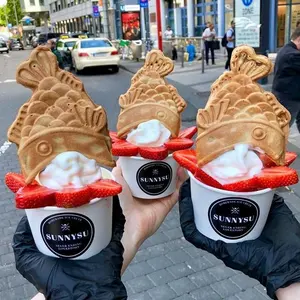 Sorvete de peixe adorável taiyaki, máquina de geladeira com uma boca larga playtotalmente serve sorvete deliciosa