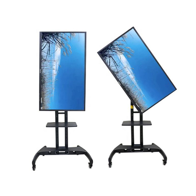 JGST 32"-65" Full Motion Rotatable Mobile TV Cart Floor Monitor Stand Height Adjustable TV Lift with Wheels