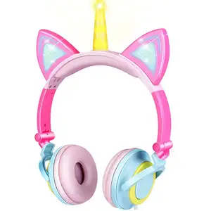 Headphone Unicorn dengan Led Bercahaya 85 DB Melindungi Anak-anak Mendengar Headset Anak-anak