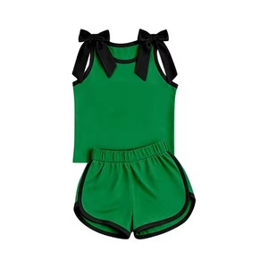 Conjunto de Ropa Casual para Niñas Pequeñas, con Top Corto sin Mangas con Lazo en el Hombro y Detalles en Color, Ropa Deportiva Activa para Niños - Product Image 4