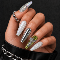 Lot de 10 faux ongles longs en forme de cercueil, mats, toutes couleurs, faits à la main, pour le bureau et le travail