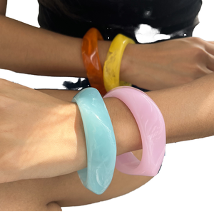 J&D Y2K <b>Cute</b> Irregular Recycled Resin Bangles Pink Blue Colorful Chunky Party Wearing Fashionable Bangle - Product Image 4