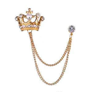Verschiedene Strass farben Modestil Herren anzug vergoldet Diamant kronen förmige Kette Brosche Pin