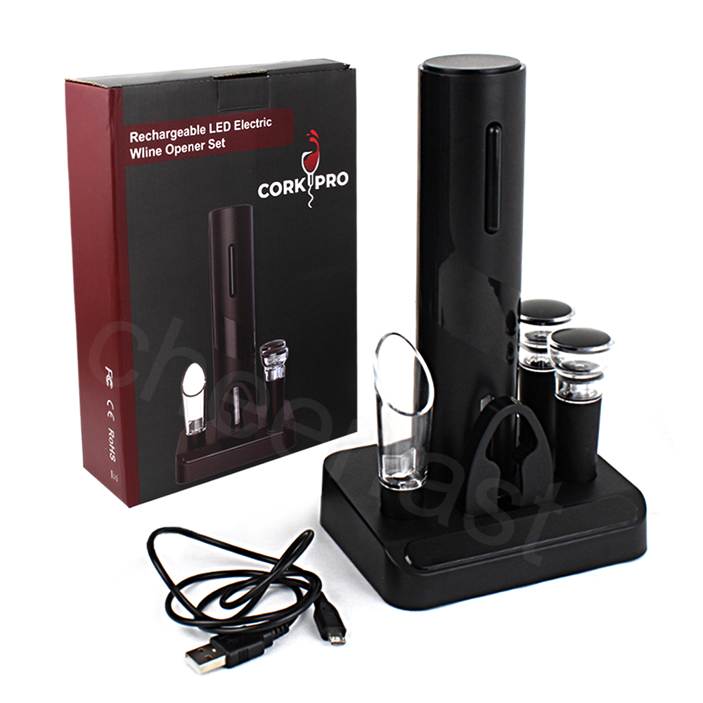 Автоматическая открывалка для винных бутылок со светодиодной подсветкой, многоразовый штопор, резак для фольги, Электронная открывалка для вина, подарочный набор, самый популярный, 4 в 1