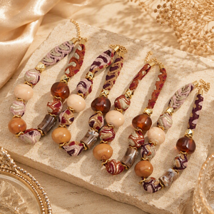 <span class=keywords><strong>Collana</strong></span> con Perline in Resina Stile Maillard per Donne, Ciondolo Colorato Sfumato, Gioiello Regolabile a Strati per Uso Quotidiano - Product Image 1