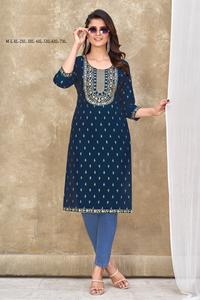 Accesorios de ropa Ropa étnica Magic Slub Kurtis con bordado elegante Trabajo Boda Kurti PARA VENTA DE EXPORTACIÓN - Product Image 3