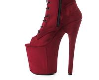 Bottes de pole dance professionnelles à plateforme haute de 20 cm, à bout ouvert, en daim, à lacets, chaussures de danseuse exotique pour spectacle sur scène