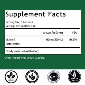 Cápsulas de vitamina A a base de plantas, OEM/ODM, de gran venta, derivadas de betacaroteno, 5600 UI |   60 Cápsulas Vegetales |   Apoyo para la Piel, los Ojos y el Sistema Inmunitario - Product Image 2