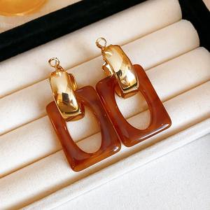 À la mode double-usure élégant Niche résine carré géométrique argent aiguille cerceau boucles d'oreilles parfaits cadeaux à la mode pour les femmes - Product Image 5