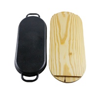 Poêle à griller ovale en fonte pré-assaisonnée durable avec plateau en pin, idéale pour griller et servir