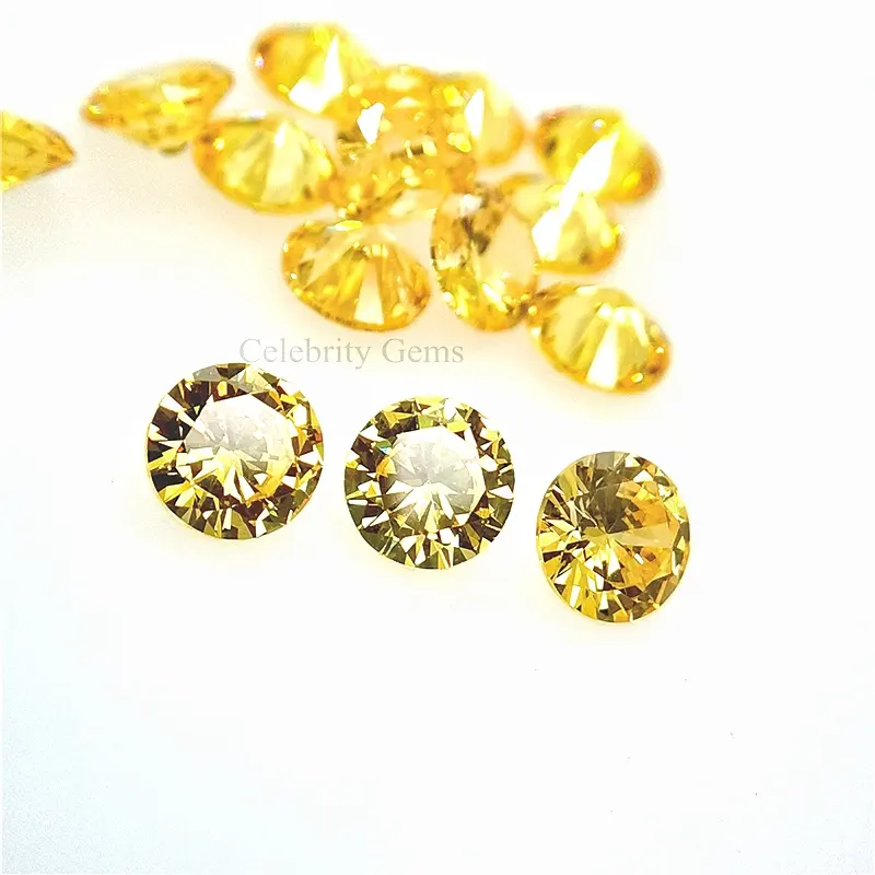 Synthetic Gold Yellow Color 1mm 3mm Round Shape Cubic Zirconia 5A Loose Gemstone Buyers Diamond for Silver Jewelry