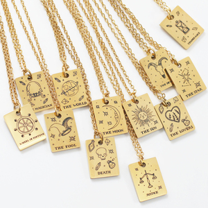 Gioielli da donna placcato oro 18 carati astrologia <span class=keywords><strong>oroscopo</strong></span> carta dei <span class=keywords><strong>tarocchi</strong></span> ciondolo in acciaio inossidabile 12 collana con segno zodiacale - Product Image 1