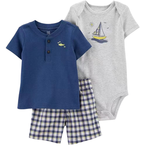 Pijama de Algodón 100% para Bebés Niños, Traje de Tres Piezas para Recién Nacidos, Mameluco de Manga Corta con Estampado de Dibujos Animados, <span class=keywords><strong>Ropa</strong></span> de Bebé - Product Image 1