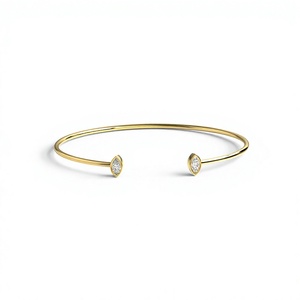 Bracelet manchette ouverte minimaliste en or 18K 14K avec diamant de laboratoire taille marquise, léger, empilable, pour femme, usage quotidien - Product Image 1