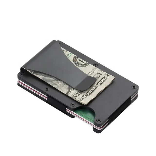 מחיר המפעל המינימליסטי שחור אלומיניום רזה עם כסף קליפ אשראי מחזיק כרטיס אנטי rfid