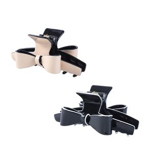 Pince à cheveux en forme de nœud en acétate bicolore noir et beige, pince crabe pour femme, accessoire de coiffure à usage quotidien, style adhérent - Product Image 5