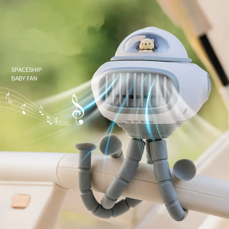 2024 kipas kereta bayi elektrik multifungsi kipas pendingin dengan kepala bergoyang musik mainan cantik kipas pendingin
