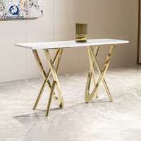 QIANCHENG Table console longue d'entrée en marbre artificiel blanc de style baroque, design italien, acier inoxydable, style moyen-oriental