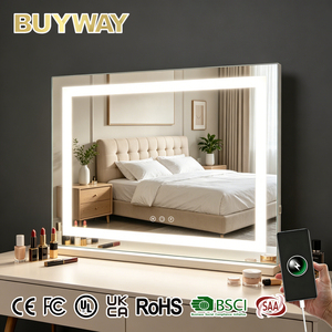Holly Wood <strong>LED</strong> <strong>Vanity</strong> Mirror Personalized Smart Touch Dimmable 3-Tone Metal Glass Wall Mount Tabletop Makeup Mirror - Product Image 1