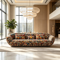 Ensemble de canapés incurvés et arrondis, style bohème, motif géométrique ethnique, tissu rembourré, coussins assortis, style loft, canapé spacieux pour salon