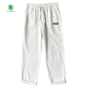 Pantalon <span class=keywords><strong>en</strong></span> <span class=keywords><strong>lin</strong></span> premium pour homme, pantalon <span class=keywords><strong>en</strong></span> coton et <span class=keywords><strong>lin</strong></span> léger d'été, blanc, ample, jambe droite, pantalon décontracté pour homme - Product Image 4