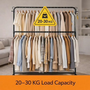 Minimalist Double Tier Clothing <b>Rack</b> With Wheels Metal Storage Holder For Living Room Multifunctional Standing Type - Product Image 2