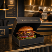 Caja de Embalaje para Hamburguesas Negra con Impresión Personalizada |   Caja de Hamburguesas Desechable Biodegradable de Papel Kraft para Comida Rápida para Restaurante