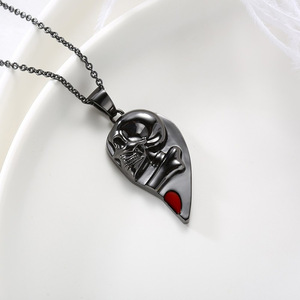 Collier Cœur <span class=keywords><strong>Squelette</strong></span> Noir en Métal avec Pendentif Amour Rouge pour Femme et Homme, Bijou de Couple Crâne, Chaîne de <span class=keywords><strong>Cou</strong></span> Punk Personnalisée, Cadeau - Product Image 3