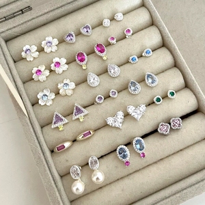 Popular Minimalist 925 Sterling Silver <b>Earrings</b> Arete De Plata Ley 925 Arete Diamante 925 Silver <b>Earrings</b> and Natural Stones - Product Image 1