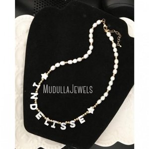 NM42403 collana con nome personalizzato perle autentiche e madri perle stella placcata in oro con perline collana con nome a catena - Product Image 5
