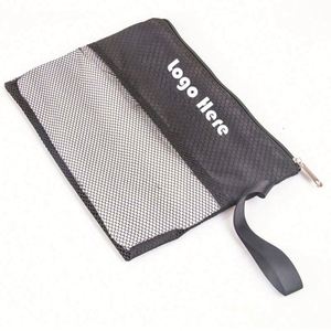 Bolsa de Toallas Personalizada de Microfibra de Poliéster Vintage - Bolsa de Malla Negra con Cierre y Correa para la Muñeca, Sección Transparente para Regalos - Product Image 1