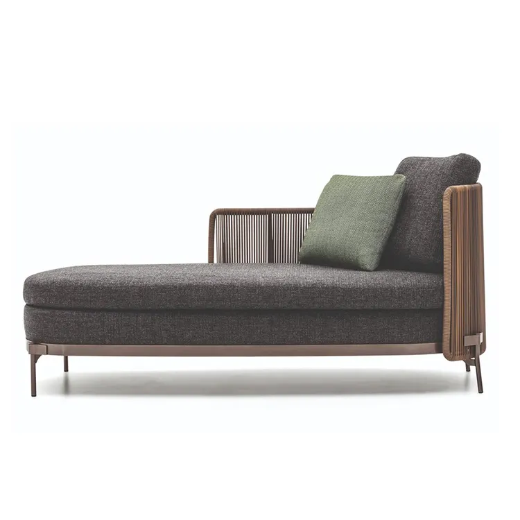 Modern stainless steel PE rattan fabric sofa chaise lounge