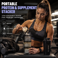 Conteneur portable à 3 couches pour poudre protéinée avec porte-clés, boîte de rangement pour suppléments sans BPA, logo personnalisé, idéal pour la gym et les voyages, vente en gros