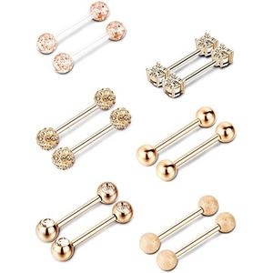 Vente en gros de bagues barbell en acier inoxydable 316L avec zircone cubique pour piercing de téton - Product Image 1