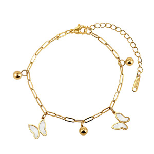 Bracelet de cheville tendance pour femmes et filles, en acier inoxydable plaqué or 18K PVD, motif coquillage et papillon, pour l'été et la plage. - Product Image 1