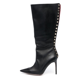 Clouté Club automne grande taille chaussures pointu mi-mollet dames femmes à la mode automne talons noir genou bottes larges mollet chaussures <span class=keywords><strong>2023</strong></span> - Product Image 1