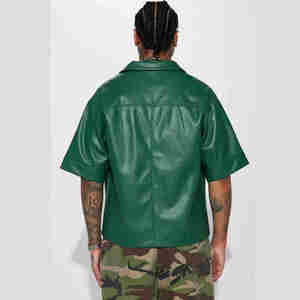 Camicie in <span class=keywords><strong>Pelle</strong></span> PU di Alta Qualità Personalizzate, Stile Streetwear Fitness, Manica Corta con Bottoni, Modello Oversize Unisex per Uomo e Donna - Product Image 3