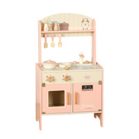 Jouets éducatifs en bois pour enfants en gros, ensemble de cuisine rose Montessori avec comptoir en marbre et rangement pour jeu d'imitation de cuisine