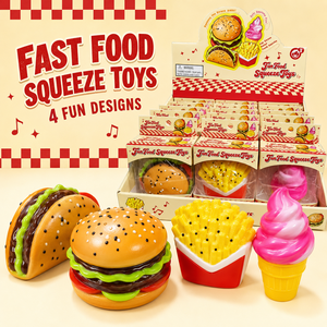 Jouets anti-stress souples en forme de fast-food (burger, frites, crème glacée) pour la vente en gros, avec boîte de présentation - Product Image 1