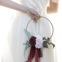 Bouquet de mariée en fleurs artificielles en soie avec cerceau métallique, ensemble de fleurs pour mariée, vente en gros pour fêtes de mariage