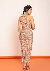 เดรสพิมพ์ลายมิดิแบบเปิดไหล่พร้อมดีไซน์เว้าช่วงเอว ชุดเดรสลำลองสำหรับผู้หญิง ผลิตจากผ้าเนื้อบางเบา ทรงสวยทันสมัย - Product Image 4