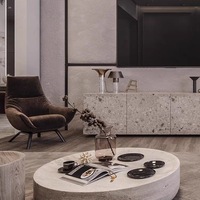 Moderner Minimalistischer Italienischer Couchtisch aus Massivholz mit Gesinterter Steinplatte, Umwandelbar für Ess- und Wohnzimmernutzung, Ruhiges Design mit Metallelementen
