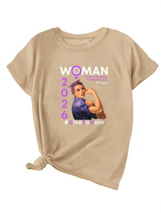 Elegante T-Shirt da Donna con Collo Tondo, Stile Vintage, Stampa per la Giornata Internazionale della Donna 2028, Manica Corta, Vestibilità Regolare, Tessuto Jersey - Product Image 1