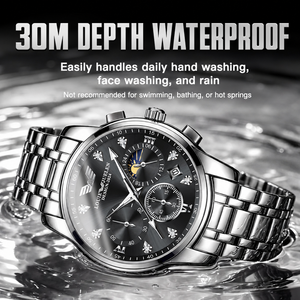 <span class=keywords><strong>Montre</strong></span> à quartz <span class=keywords><strong>pour</strong></span> <span class=keywords><strong>homme</strong></span> en acier inoxydable, boîtier en alliage, montres-bracelets <span class=keywords><strong>pour</strong></span> affaires, étanche 3 ATM avec calendrier lumineux, design soleil/lune/étoiles - Product Image 4