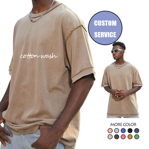 Người Đàn Ông Thời Trang Lỏng Lẻo Xếp Cắt Và May Áo Thun 100% Cotton Quá Khổ Biểu Tượng Tùy Chỉnh Rửa Cổ Điển T Áo Sơ Mi Cho Nam Giới - Product Image 1